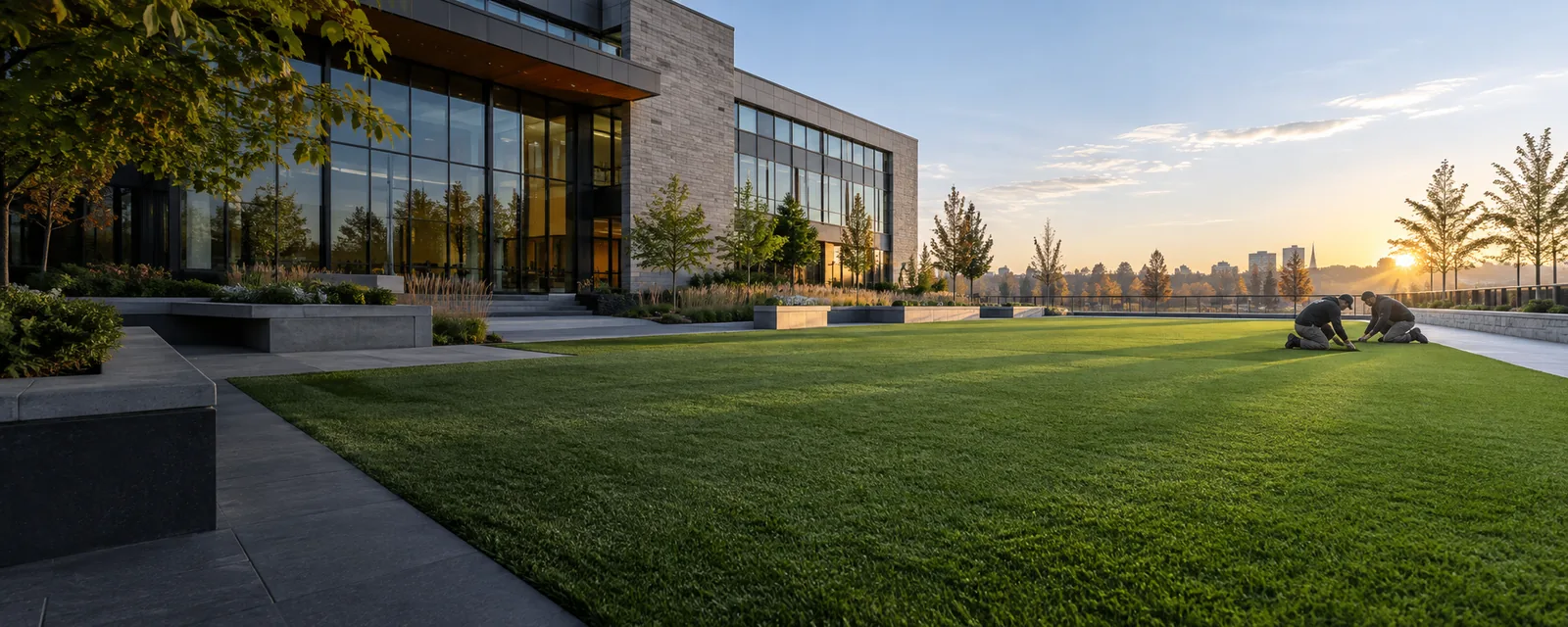 Large artificial turf courtyard at a modern commercial property in Kanata