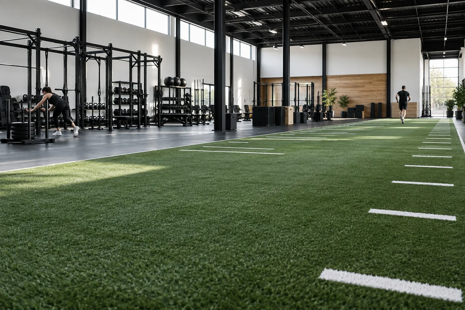 Indoor artificial turf training lane inside a modern Ottawa athletic facility